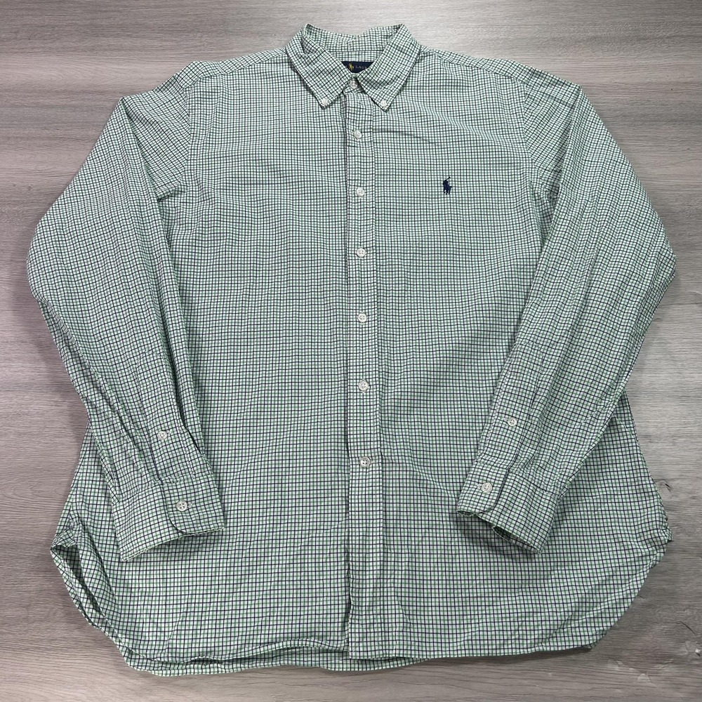 Ralph Lauren‎ Shirt Mens 16.5 Green Blue Plaid Button Down Long Sleeve Classic